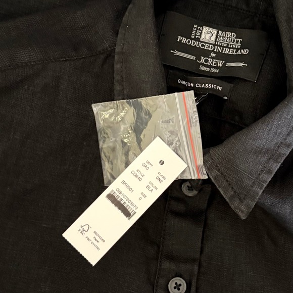 NWT!! J. CREW Garçon Classic Shirt Baird McNutt Irish Linen Solid Black Size 0 - Picture 13 of 15